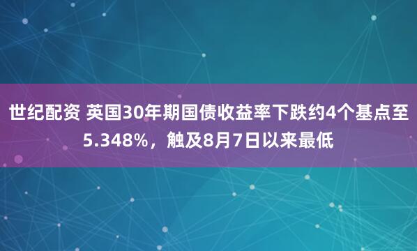 世纪配资 英国30年期国债收益率下跌约4个基点至5.348%，触及8月7日以来最低